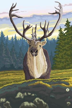 Art print POSTER Caribou Below McKinley